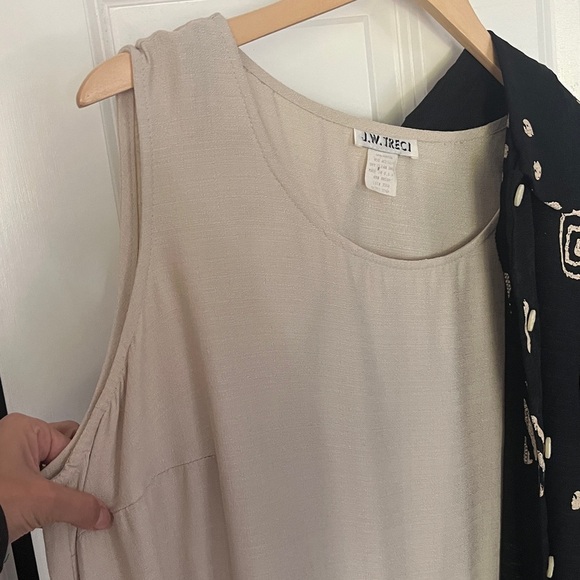 Vintage Black, Tan Tribal Patterned Jacket, Sleeveless Midi Dress Set - Picture 4 of 9